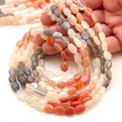 Multi Moonstone 7.5-11.5mm Smooth Oval Shape A Grade Gemstone Beads Strand - Total 1 Strand of 15 Inch.