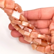 Peach Moonstone 9-13mm Faceted Nugget Shape AA+ Grade Gemstone Beads Strand - Total 1 Strand of 10 Inch.
