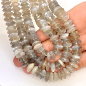 Grey Moonstone 9-11mm German Cut Disk Shape AAA Grade Gemstone Beads Strand - Total 1 Strand of 16 Inch.