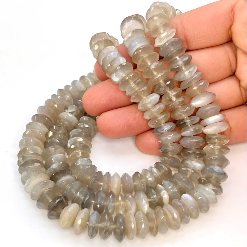 Grey Moonstone 9-11mm German Cut Disk Shape AAA Grade Gemstone Beads Strand - Total 1 Strand of 16 Inch.