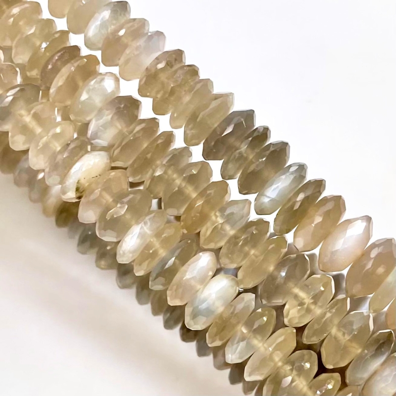Grey Moonstone 9-11mm German Cut Disk Shape AAA Grade Gemstone Beads Strand - Total 1 Strand of 16 Inch.
