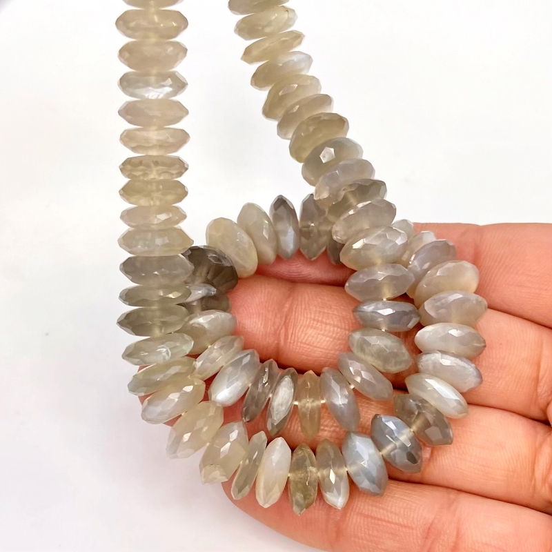 Grey Moonstone 9-11mm German Cut Disk Shape AAA Grade Gemstone Beads Strand - Total 1 Strand of 16 Inch.