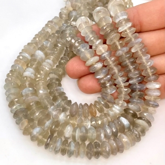 Grey Moonstone 7.5-9.5mm German Cut Disk Shape AAA Grade Gemstone Beads Strand - Total 1 Strand of 16 Inch.