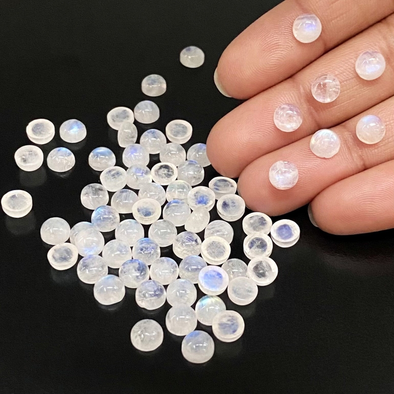 74.20 Cts. Rainbow Moonstone 6mm Smooth Round Shape A+ Grade Cabochons Parcel - Total 70 Pcs.