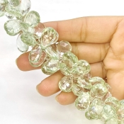 Green Amethyst 13-17mm Briolette Pear Shape AA+ Grade Gemstone Beads Strand - Total 1 Strand of 10 Inch.