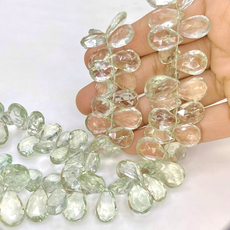 Green Amethyst 13-17mm Briolette Pear Shape AA+ Grade Gemstone Beads Strand - Total 1 Strand of 10 Inch.
