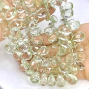 Green Amethyst 13-17mm Briolette Pear Shape AA+ Grade Gemstone Beads Strand - Total 1 Strand of 10 Inch.