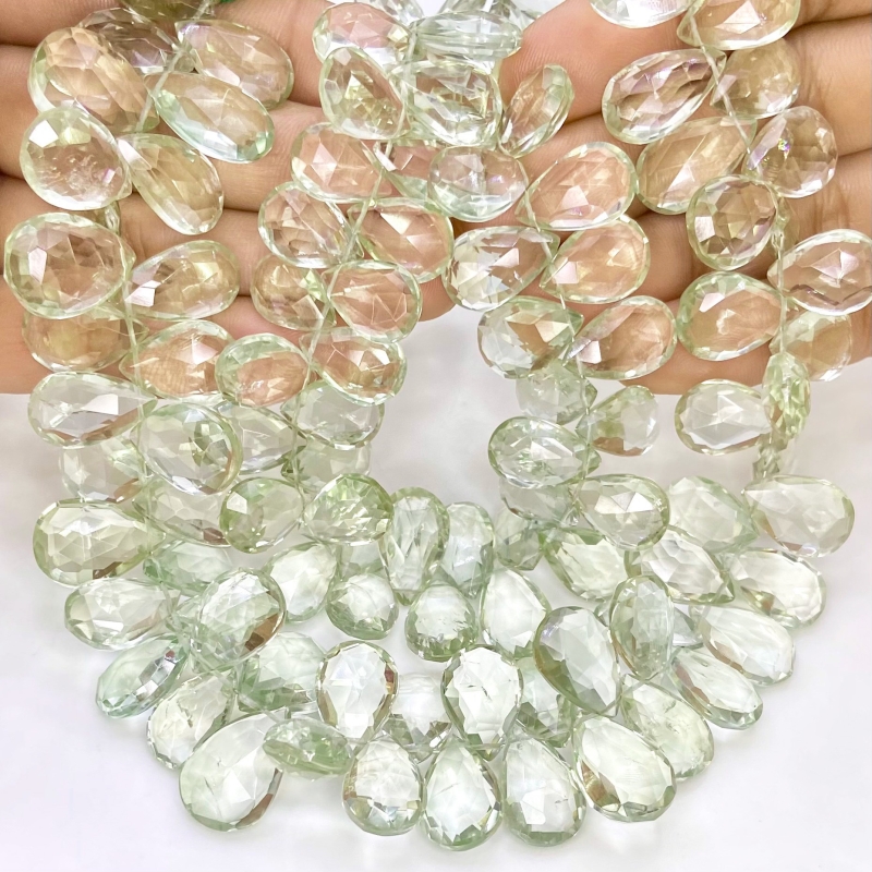 Green Amethyst 13-17mm Briolette Pear Shape AA+ Grade Gemstone Beads Strand - Total 1 Strand of 10 Inch.