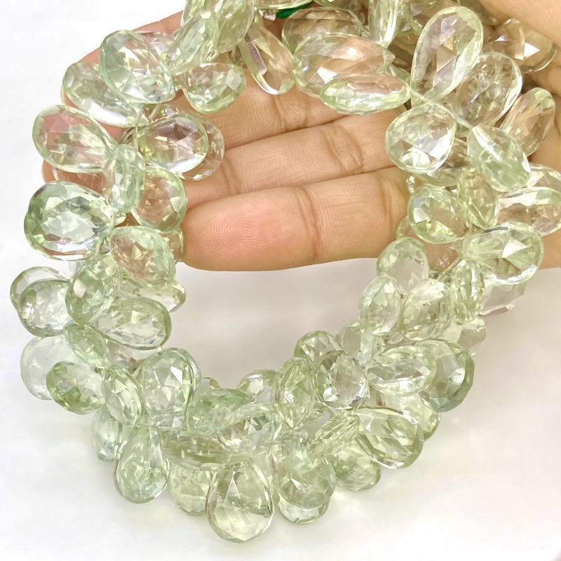 Green Amethyst 13-17mm Briolette Pear Shape AA+ Grade Gemstone Beads Strand - Total 1 Strand of 10 Inch.