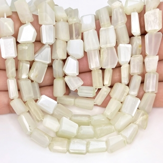 White Moonstone 10-14mm Step Cut Nugget Shape AAA Grade Gemstone Beads Strand - Total 1 Strand of 10 Inch.