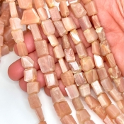 Peach Moonstone 9-14mm Faceted Nugget Shape AA+ Grade Gemstone Beads Strand - Total 1 Strand of 10 Inch.