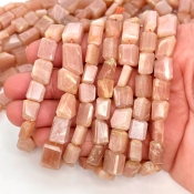 Peach Moonstone 9-14mm Faceted Nugget Shape AA+ Grade Gemstone Beads Strand - Total 1 Strand of 10 Inch.