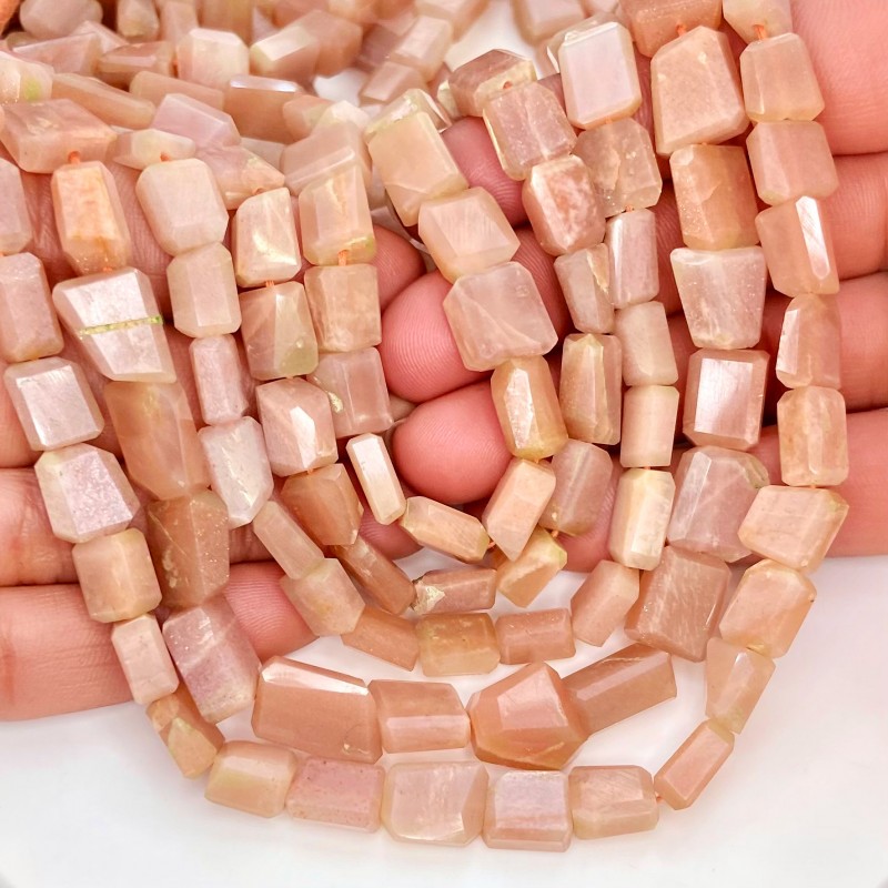 Peach Moonstone 9-14mm Faceted Nugget Shape AA+ Grade Gemstone Beads Strand - Total 1 Strand of 10 Inch.