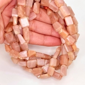 Peach Moonstone 9-14mm Faceted Nugget Shape AA+ Grade Gemstone Beads Strand - Total 1 Strand of 10 Inch.