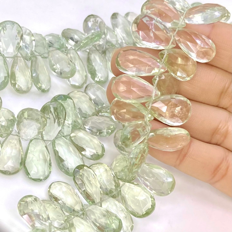 Green Amethyst 15.5-18.5mm Briolette Pear Shape AA+ Grade Gemstone Beads Strand - Total 1 Strand of 8 Inch.