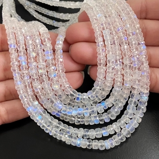 Rainbow Moonstone 3.5-6mm Faceted Rondelle Shape AAA Grade Gemstone Beads Strand - Total 1 Strand of 15 Inch.
