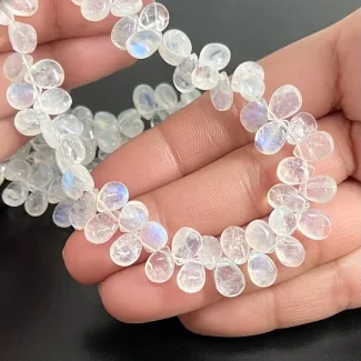 Rainbow Moonstone 8.5-9.5mm Smooth Pear Shape AA+ Grade Gemstone Beads Strand - Total 1 Strand of 8 Inch.