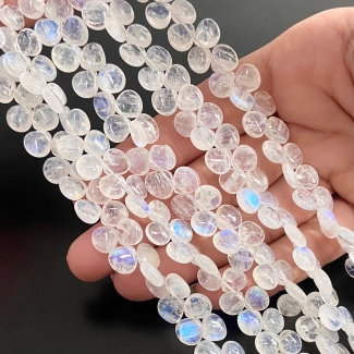 Rainbow Moonstone 7-8mm Smooth Heart Shape AA+ Grade Gemstone Beads Strand - Total 1 Strand of 8 Inch.