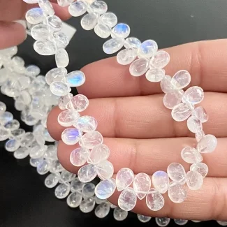 Rainbow Moonstone 7-8mm Smooth Pear Shape AA+ Grade Gemstone Beads Strand - Total 1 Strand of 8 Inch.