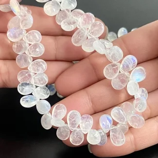 Rainbow Moonstone 9-10mm Smooth Pear Shape AA+ Grade Gemstone Beads Strand - Total 1 Strand of 8 Inch.