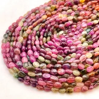 Multi Color Tourmaline 7-9mm Smooth Oval Shape B Grade Gemstone Beads Strand - Total 1 Strand of 14 Inch.