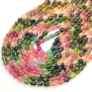 Multi Color Tourmaline 5-8mm Faceted Oval Shape AA Grade Gemstone Beads Strand - Total 1 Strand of 13 Inch.