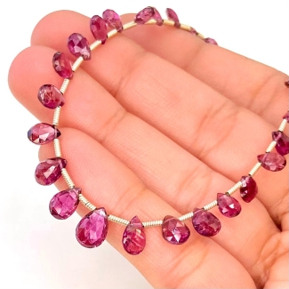 Pink Tourmaline 5-7mm Briolette Pear Shape AA+ Grade Gemstone Beads Layout - Total 1 Strand of 10 Inch.