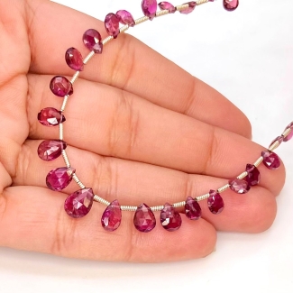 Pink Tourmaline 5-8.5mm Briolette Pear Shape AA+ Grade Gemstone Beads Layout - Total 1 Strand of 10 Inch.