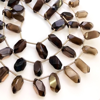 Smoky Quartz 15-18mm Step Cut Fancy Shape AAA Grade Gemstone Beads Lot - Total 3 Strands of 8 Inch.