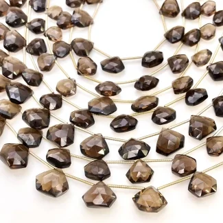 Smoky Quartz 9-14mm Briolette Hexagon Shape AAA Grade Gemstone Beads Lot - Total 7 Strands of 9 Inch.