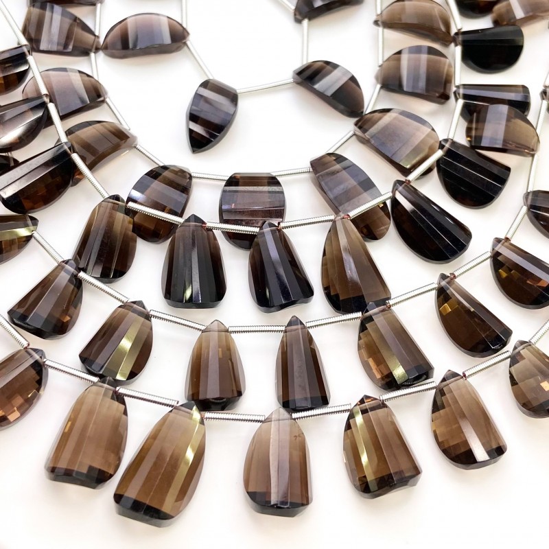 Smoky Quartz 15.5-24mm Briolette Twisted Shape AAA Grade Gemstone Beads Lot - Total 5 Strands of 8 Inch.