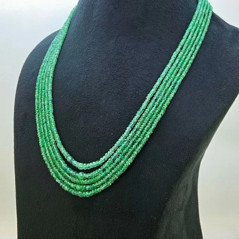 Emerald 2-5mm Faceted Rondelle Shape A+ Grade Multi Strand Beads Necklace - Total 5 Strands of 18-20 Inch.