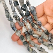 Black Rutile 8-13mm Faceted Nugget Shape A Grade Gemstone Beads Strand - Total 1 Strand of 13 Inch.