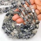 Black Rutile 8-13mm Faceted Nugget Shape A Grade Gemstone Beads Strand - Total 1 Strand of 13 Inch.