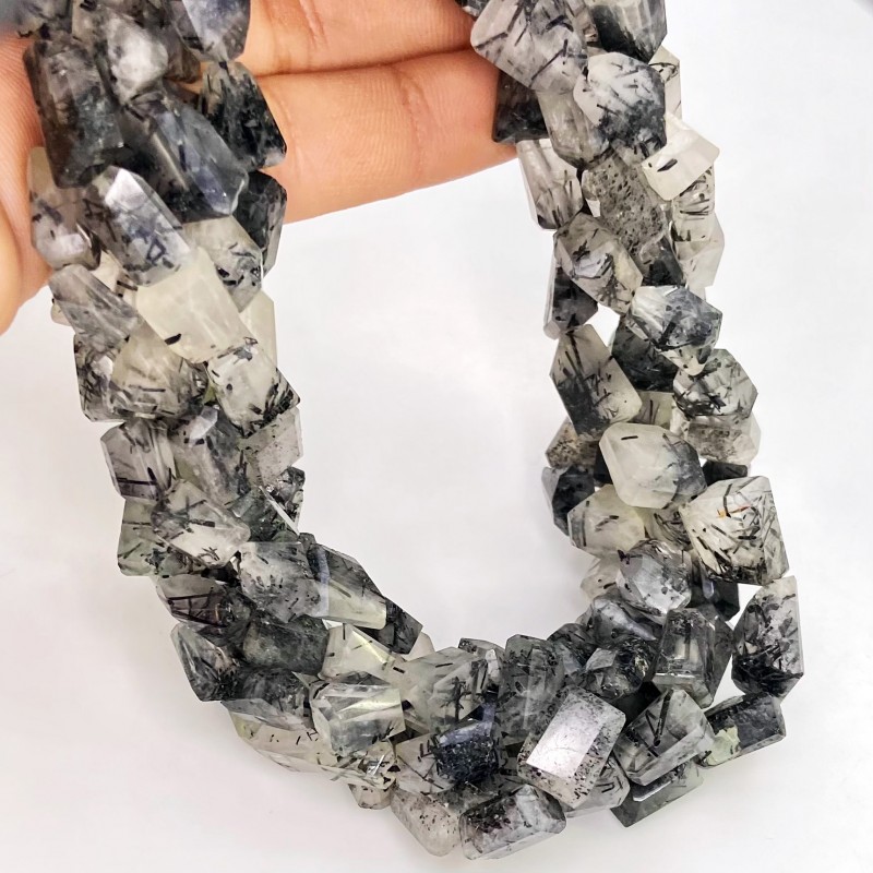 Black Rutile 8-13mm Faceted Nugget Shape A Grade Gemstone Beads Strand - Total 1 Strand of 13 Inch.
