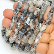 Black Rutile 8-12mm Faceted Nugget Shape A Grade Gemstone Beads Strand - Total 1 Strand of 13 Inch.