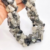 Black Rutile 8-12mm Faceted Nugget Shape A Grade Gemstone Beads Strand - Total 1 Strand of 13 Inch.