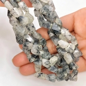 Black Rutile 8-12mm Faceted Nugget Shape A Grade Gemstone Beads Strand - Total 1 Strand of 13 Inch.