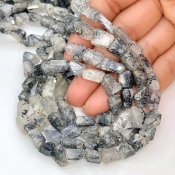 Black Rutile 8-12mm Faceted Nugget Shape A Grade Gemstone Beads Strand - Total 1 Strand of 13 Inch.