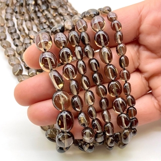 Smoky Quartz 8-15mm Smooth Oval Shape AA Grade Gemstone Beads Lot - Total 5 Strands of 17 Inch.