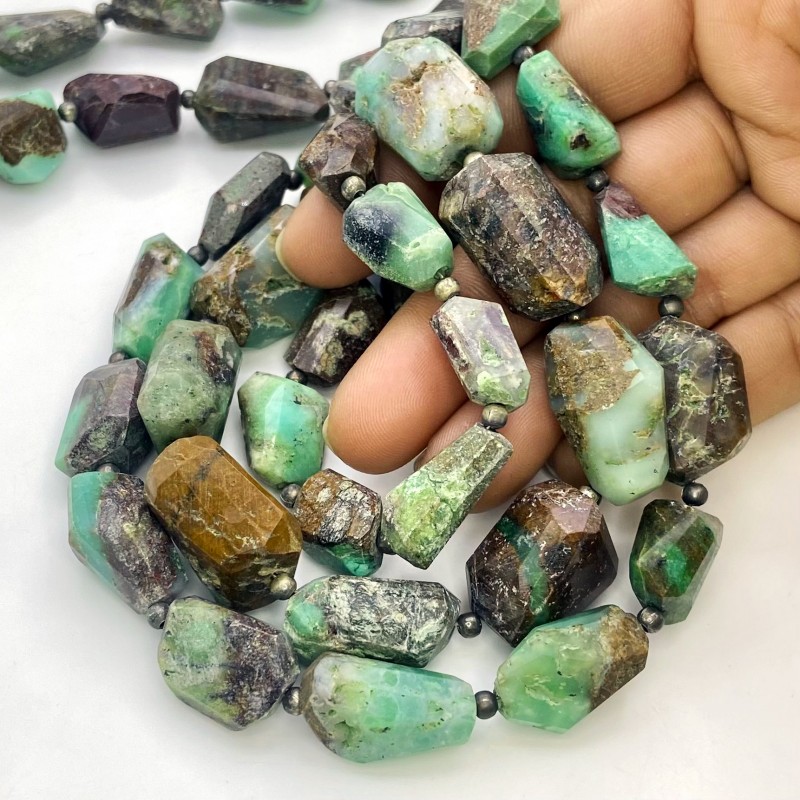 Chrysoprase 13-22mm Faceted Nugget Shape A+ Grade Gemstone Beads Lot - Total 5 Strands of 12 Inch.