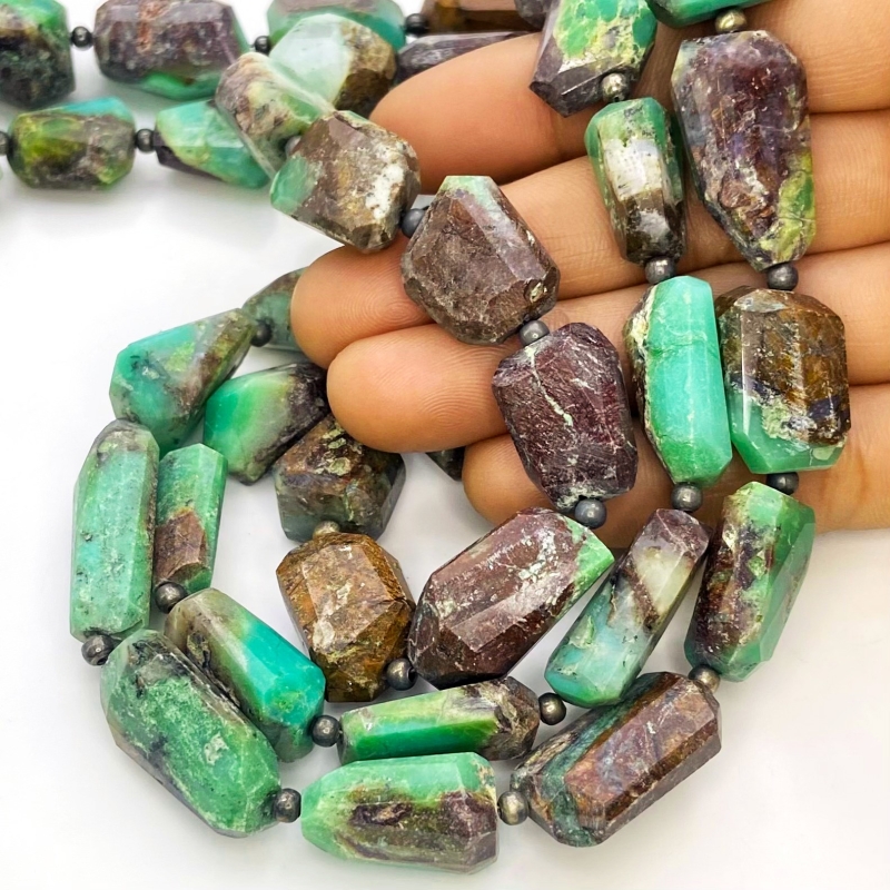 Chrysoprase 13-25mm Faceted Nugget Shape A+ Grade Gemstone Beads Lot - Total 5 Strands of 12 Inch.