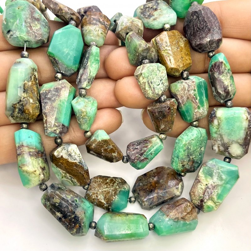 Chrysoprase 13-24mm Faceted Nugget Shape A+ Grade Gemstone Beads Lot - Total 6 Strands of 12 Inch.