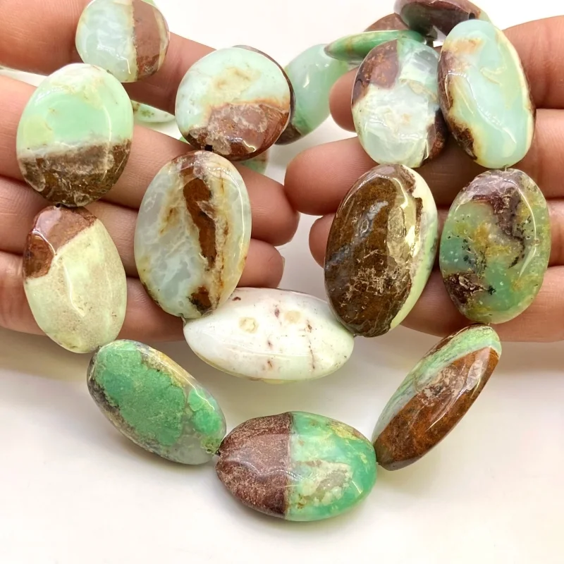 Chrysoprase 14-34mm Smooth Oval Shape A Grade Gemstone Beads Lot - Total 2 Strands of 17 Inch.