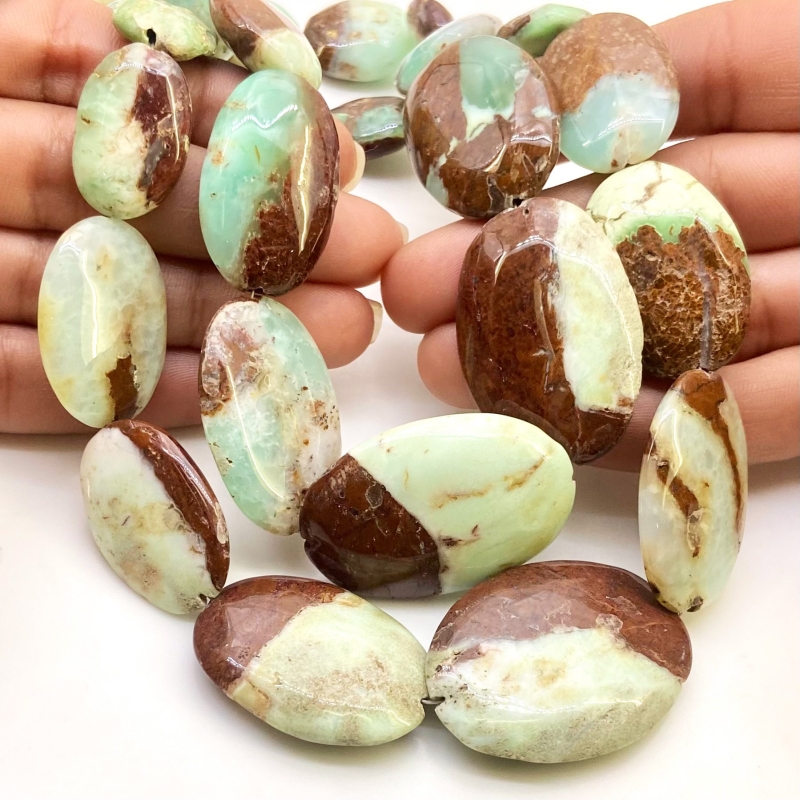 Chrysoprase 14-37mm Smooth Oval Shape A Grade Gemstone Beads Lot - Total 2 Strands of 17 Inch.