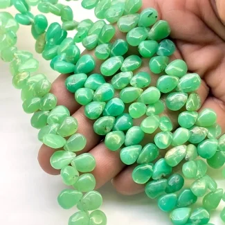 Chrysoprase 9-10mm Smooth Pear Shape AA Grade Gemstone Beads Strand - Total 1 Strand of 8 Inch.