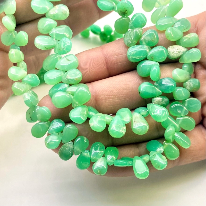 Chrysoprase 9-10mm Smooth Pear Shape AA Grade Gemstone Beads Strand - Total 1 Strand of 8 Inch.
