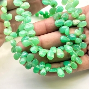 Chrysoprase 9-10mm Smooth Pear Shape AA Grade Gemstone Beads Strand - Total 1 Strand of 8 Inch.