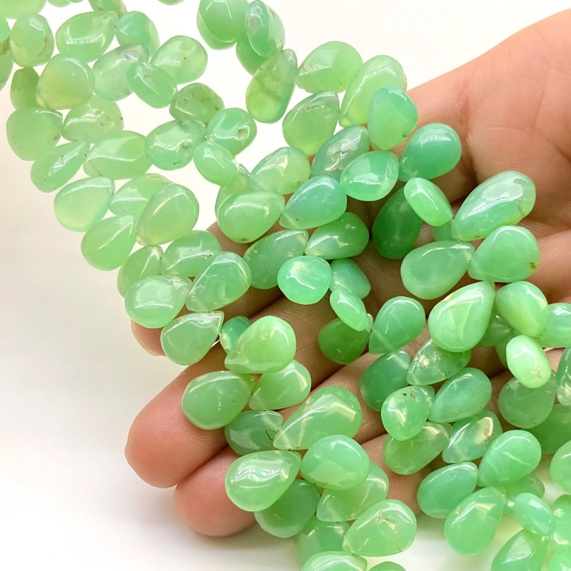 Chrysoprase 7-8mm Smooth Pear Shape AA Grade Gemstone Beads Strand - Total 1 Strand of 8 Inch.