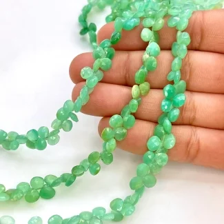 Chrysoprase 5-6mm Briolette Heart Shape AA Grade Gemstone Beads Strand - Total 1 Strand of 8 Inch.